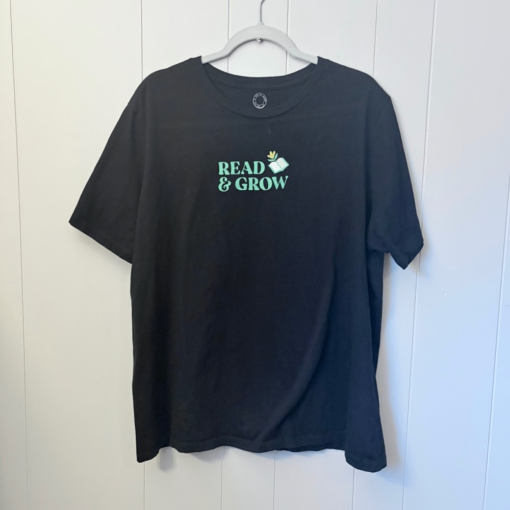 Out of Print Crewneck Tshirt Black “Read & Grow” Book Reader 100% Cotton 3XL